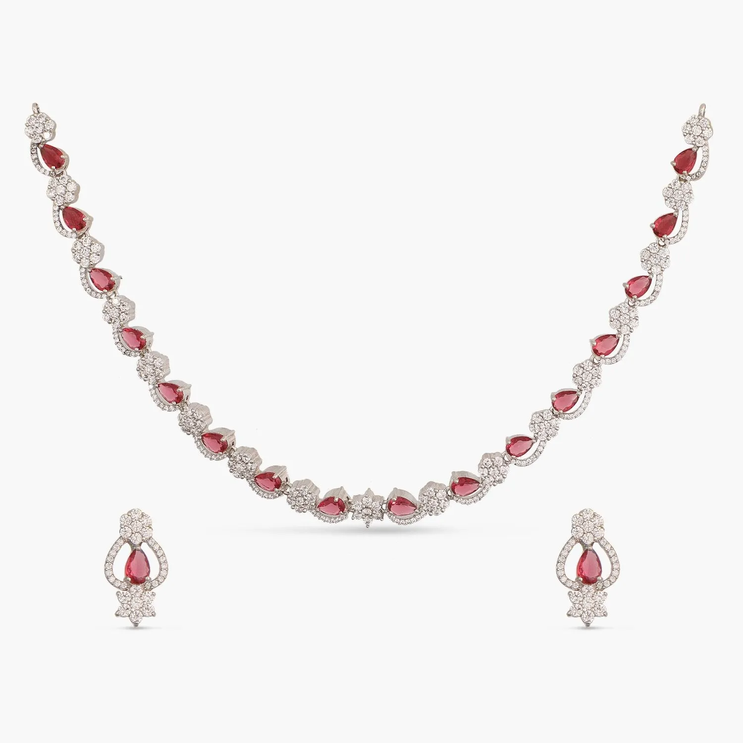 Mira Nakshtra CZ Red Necklace Set