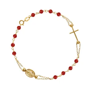 MIRACULOUS AND CROSS - CORAL ROSARY BRACELET - GOLD