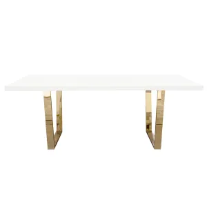 Mirage Rectangular Dining Table w/ White Lacquer Top and Polished Gold Metal Base by Diamond Sofa