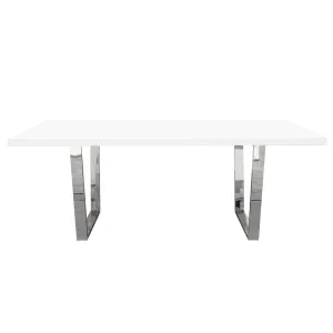 Mirage Rectangular Dining Table w/ White Lacquer Top and Polished Silver Metal Base by Diamond Sofa