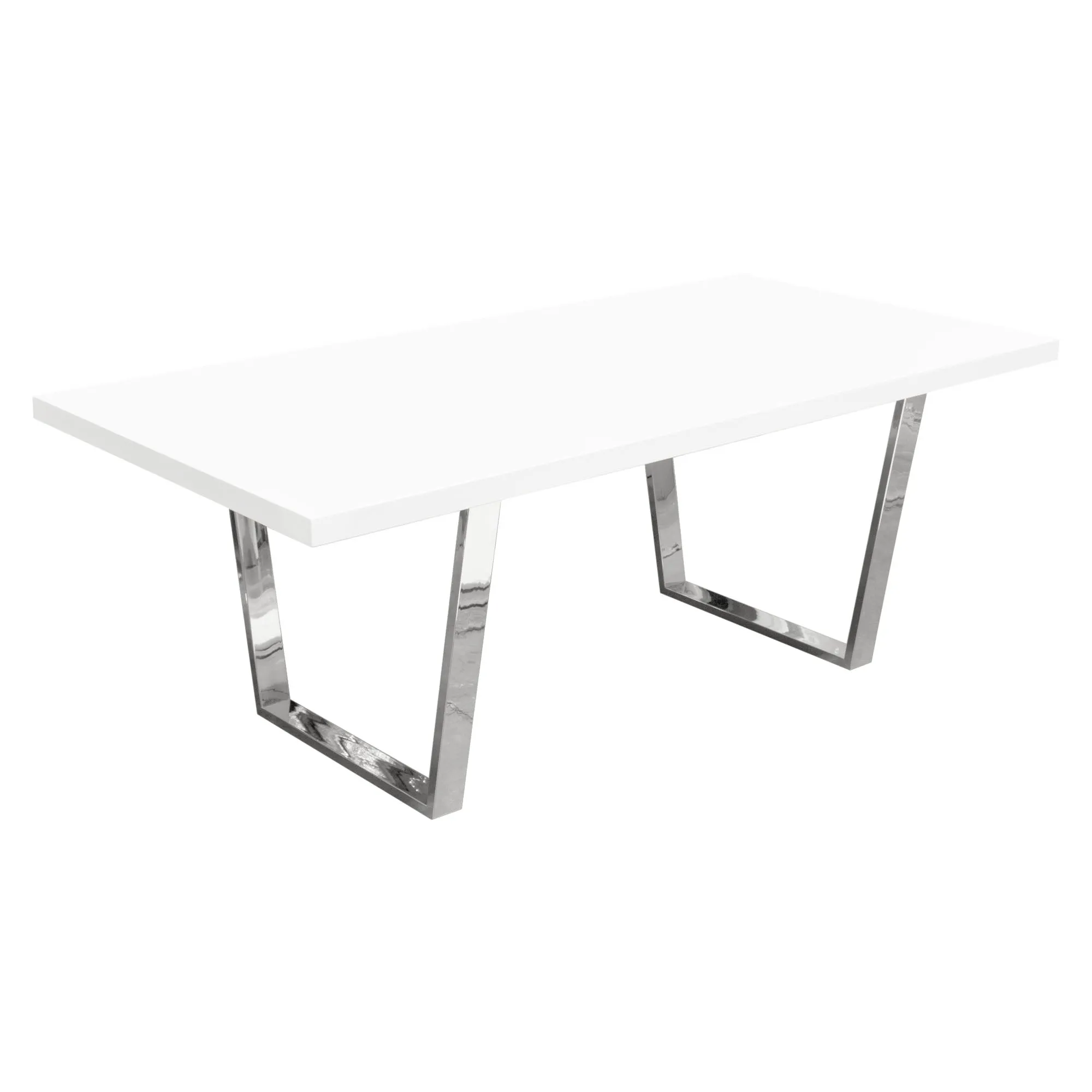 Mirage Rectangular Dining Table w/ White Lacquer Top and Polished Silver Metal Base by Diamond Sofa