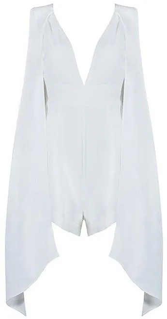 'Miramar' Draped Shoulder Playsuit in White