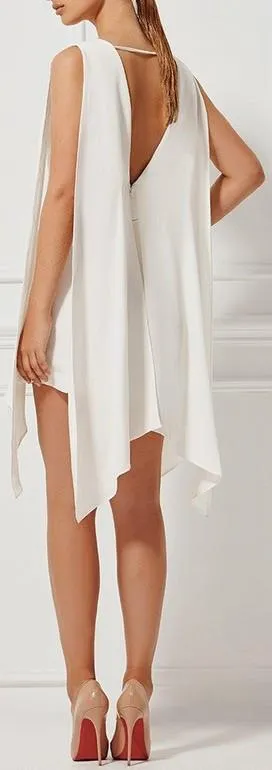 'Miramar' Draped Shoulder Playsuit in White