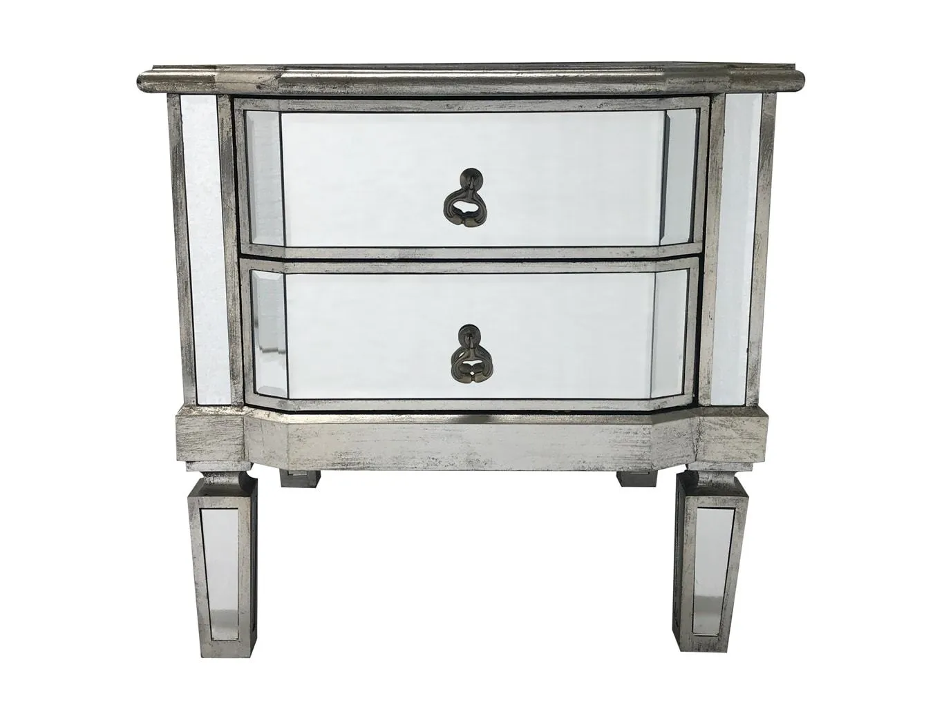 Mirrored Bedside Table » 2 Drawers » Silver