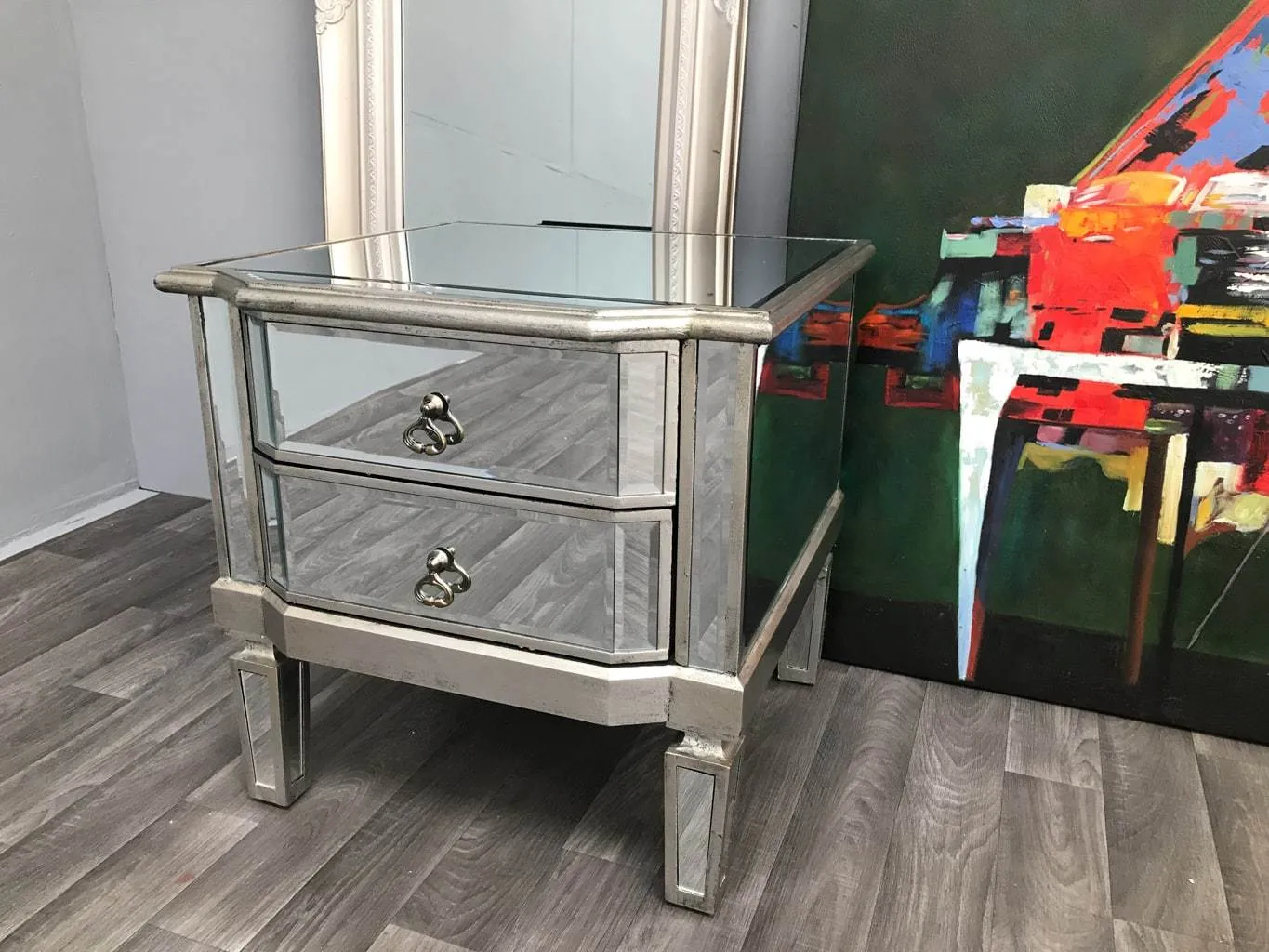 Mirrored Bedside Table » 2 Drawers » Silver