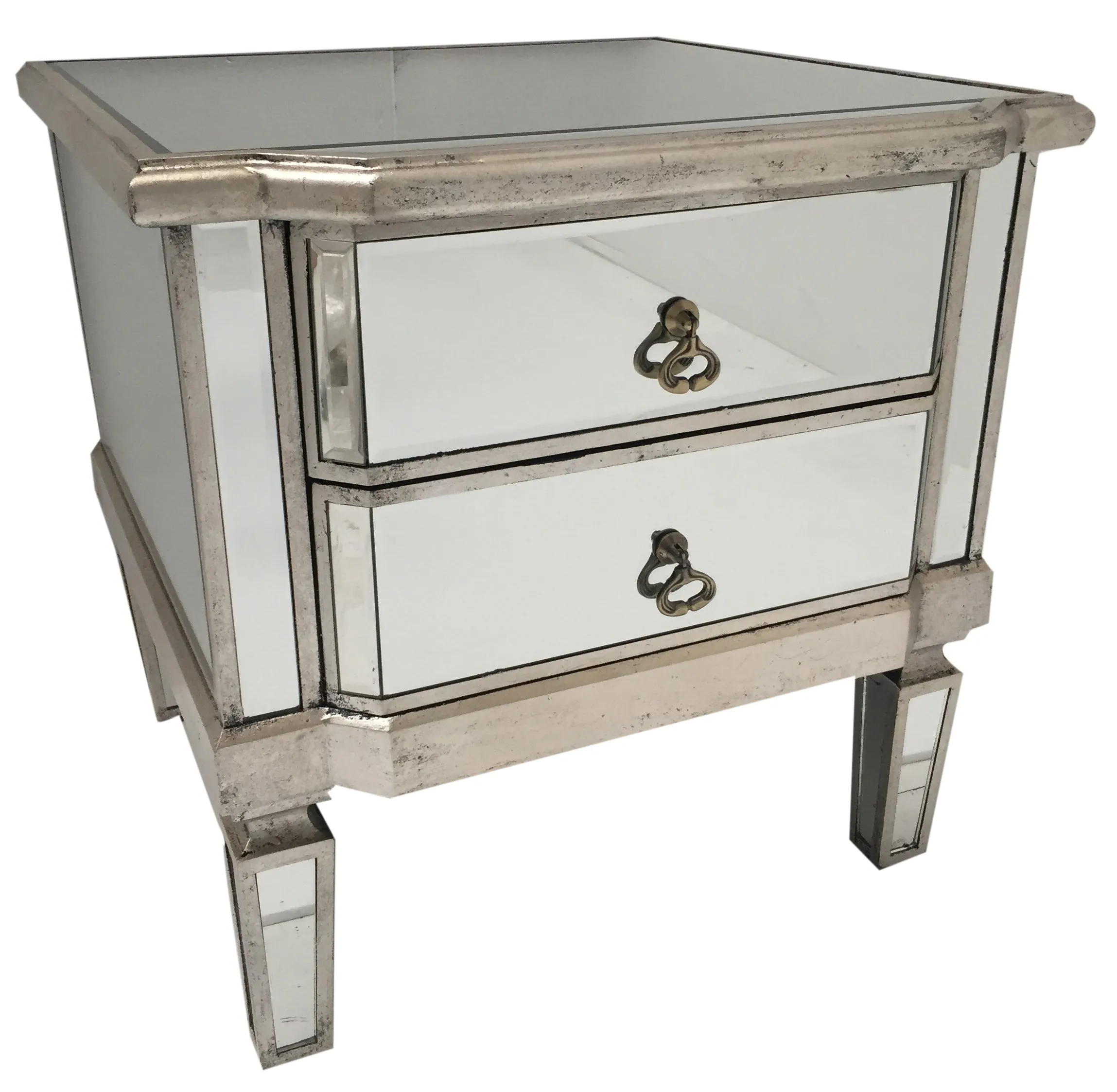 Mirrored Bedside Table » 2 Drawers » Silver