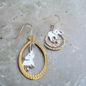 Mismatched Elephant two-tone hook earrings