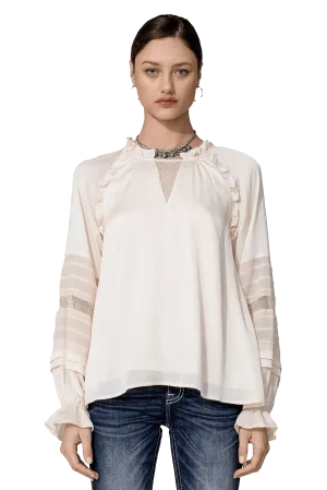 Miss Me White Satin Effect Long Sleeve Top