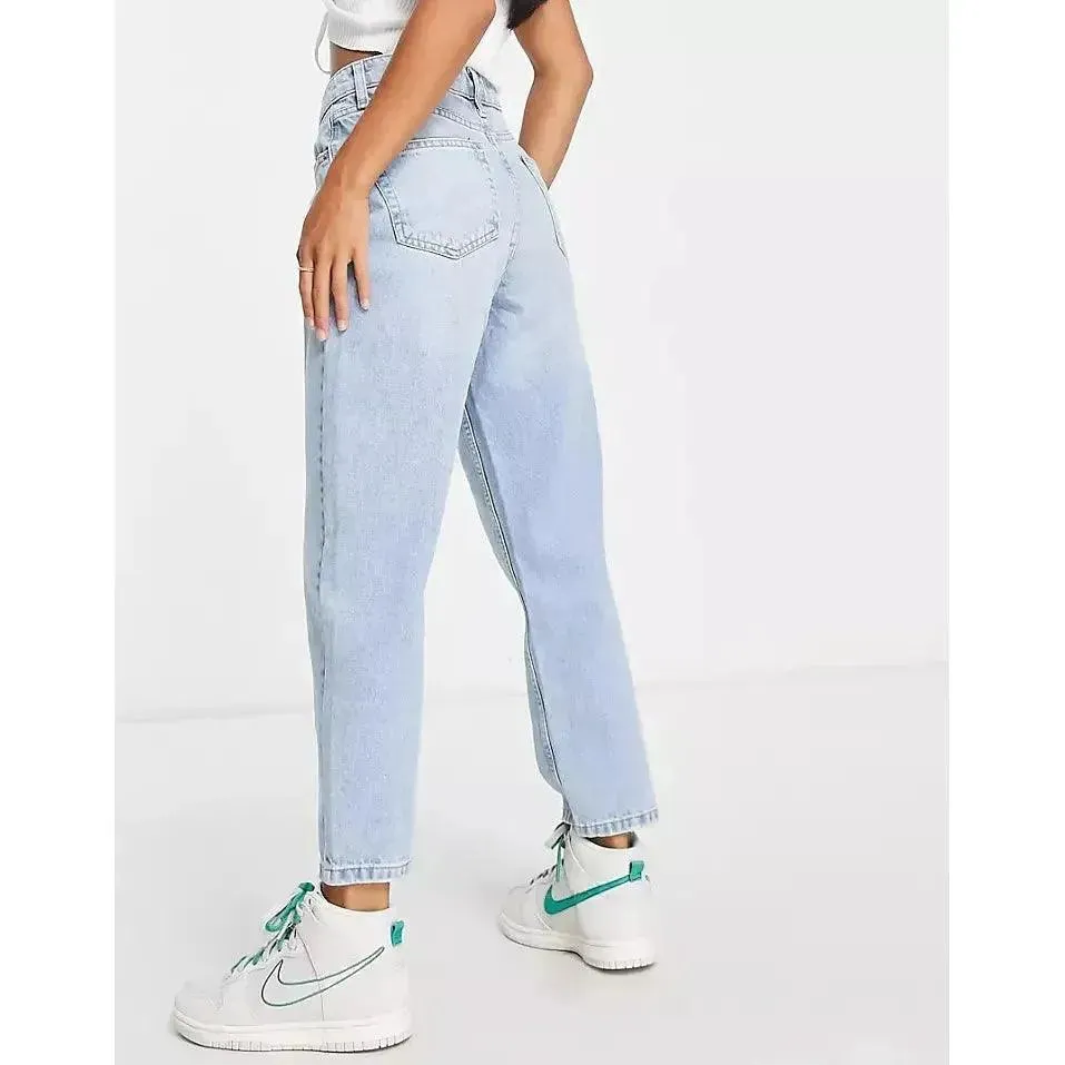 Miss Selfridge Women's Petite High Waist 'Mom' Jeans - Light Bluewash Denim