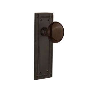 Mission Long Plate with Brown Porcelain Knob in Oil-Rubbed Bronze