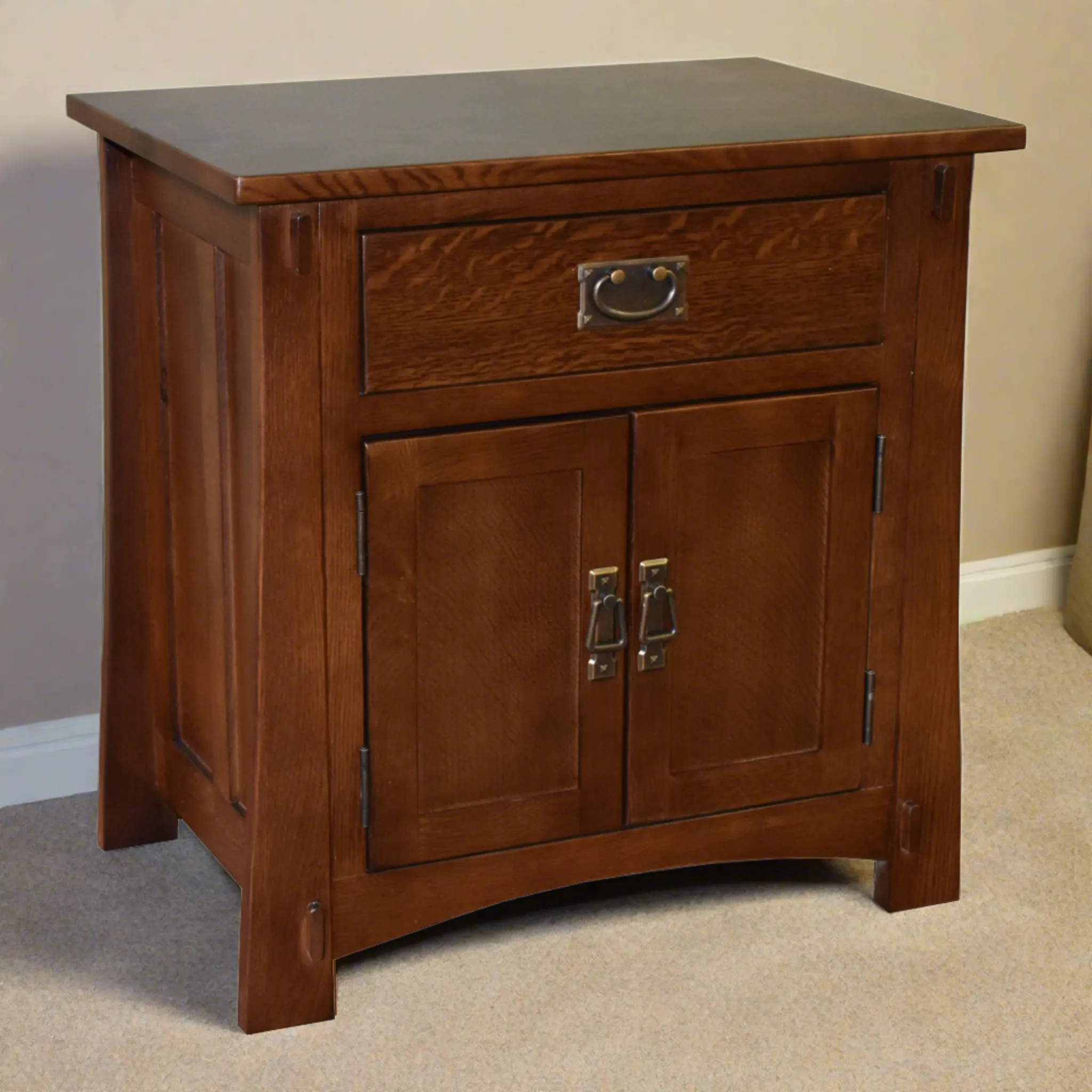 Mission Style Solid Oak Nightstand Model A3 - Walnut Stain