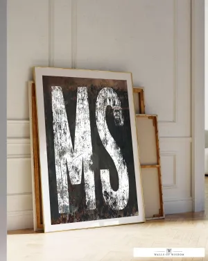 Mississippi State Typographic Poster Print - MS Home State Sign Rustic Western Print Wall Art