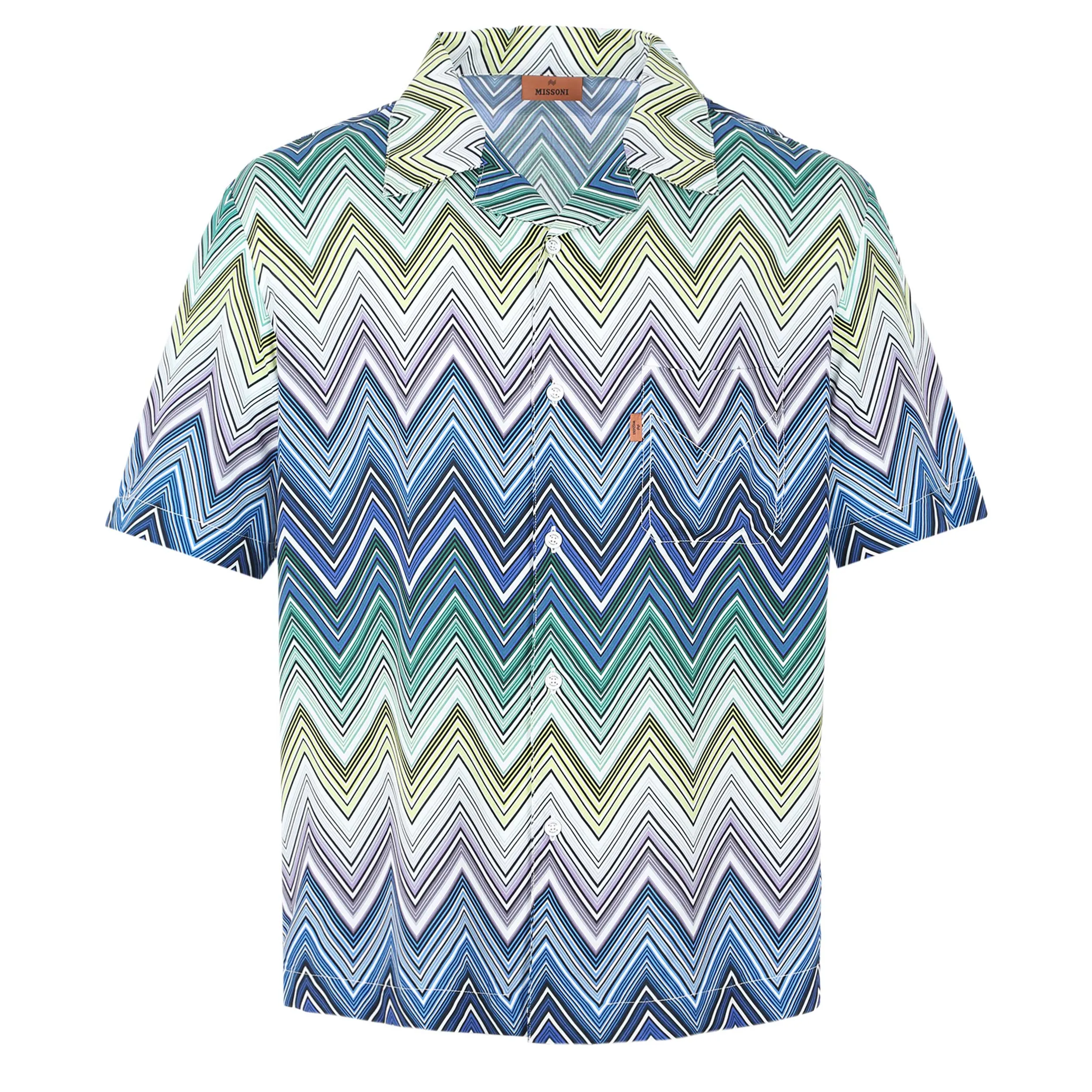 Missoni Zigzag Short Sleeve Shirt in Blue Green