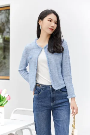 Mist Blue Knit Sweaters Cardigans Crop Top