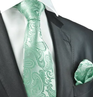 Mist Green Paisley Necktie and Pocket Square