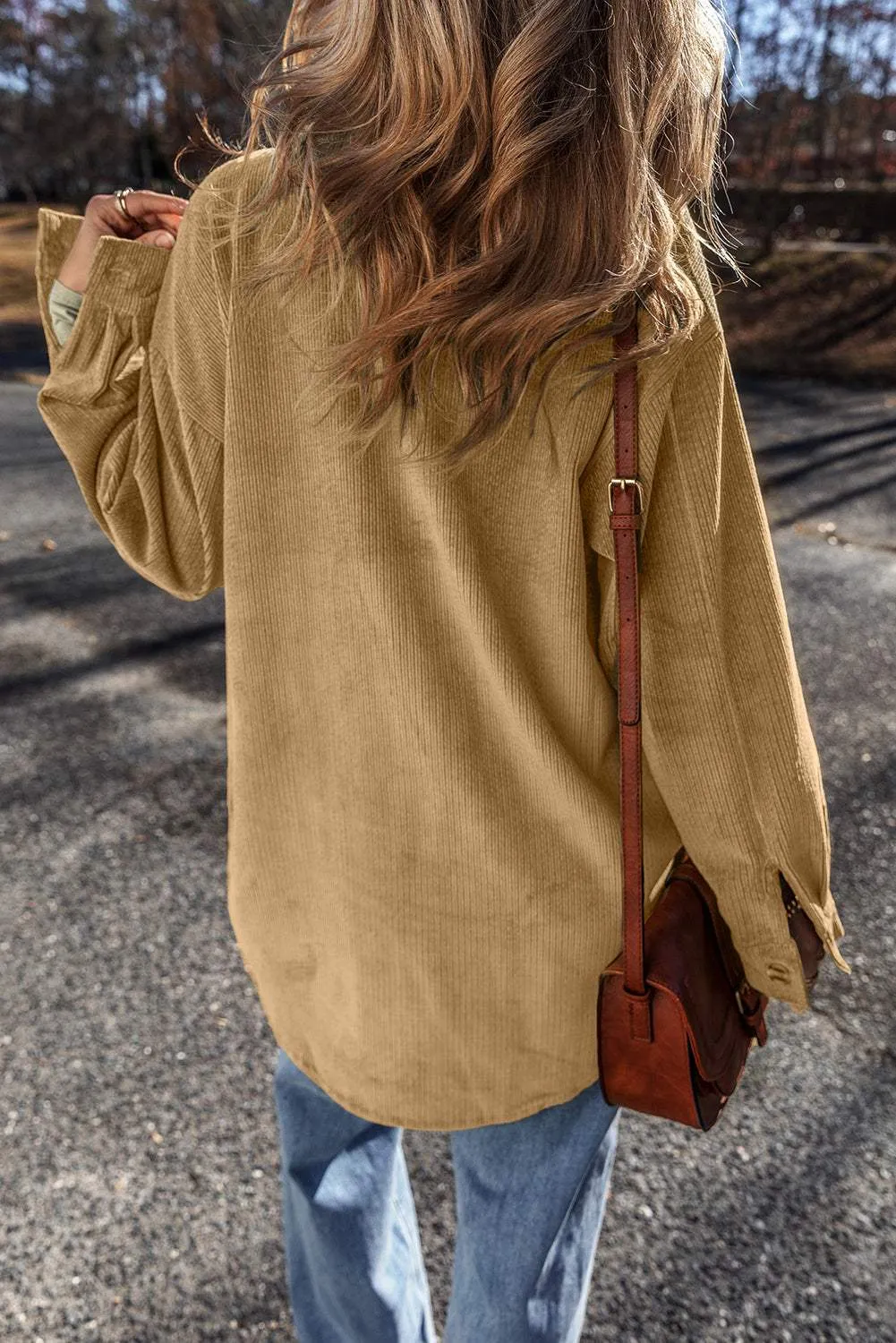 Mist Green Patched Pocket Button Up Corduroy Shacket