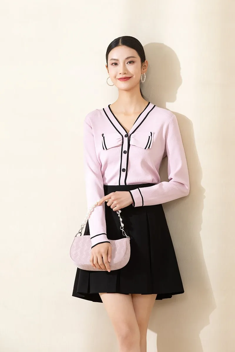 Mist Pink Slim V Neck Cardigan