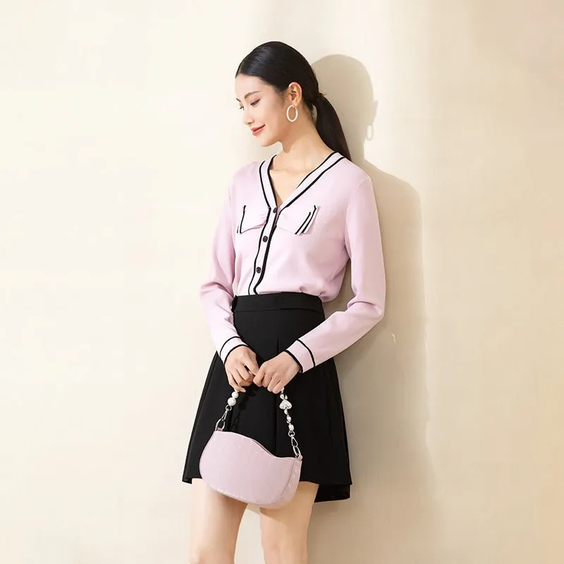 Mist Pink Slim V Neck Cardigan