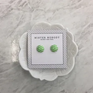 'MISTER NOBODY' Earring - Green & White Stripes