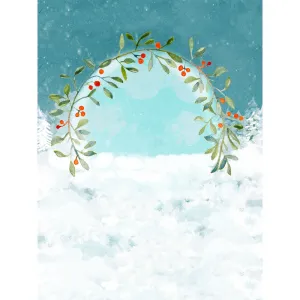 Mistletoe Wreath Watercolor Printed Backdrop