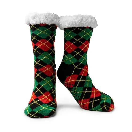 Mistletoes Plaid Green/Red/Black Ladies Slipper Socks