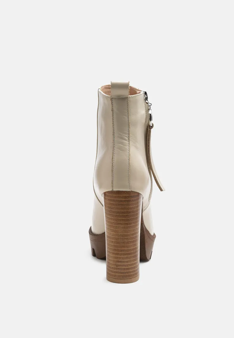 MISTRESS High Block Heeled Chunky Leather Boot in Beige