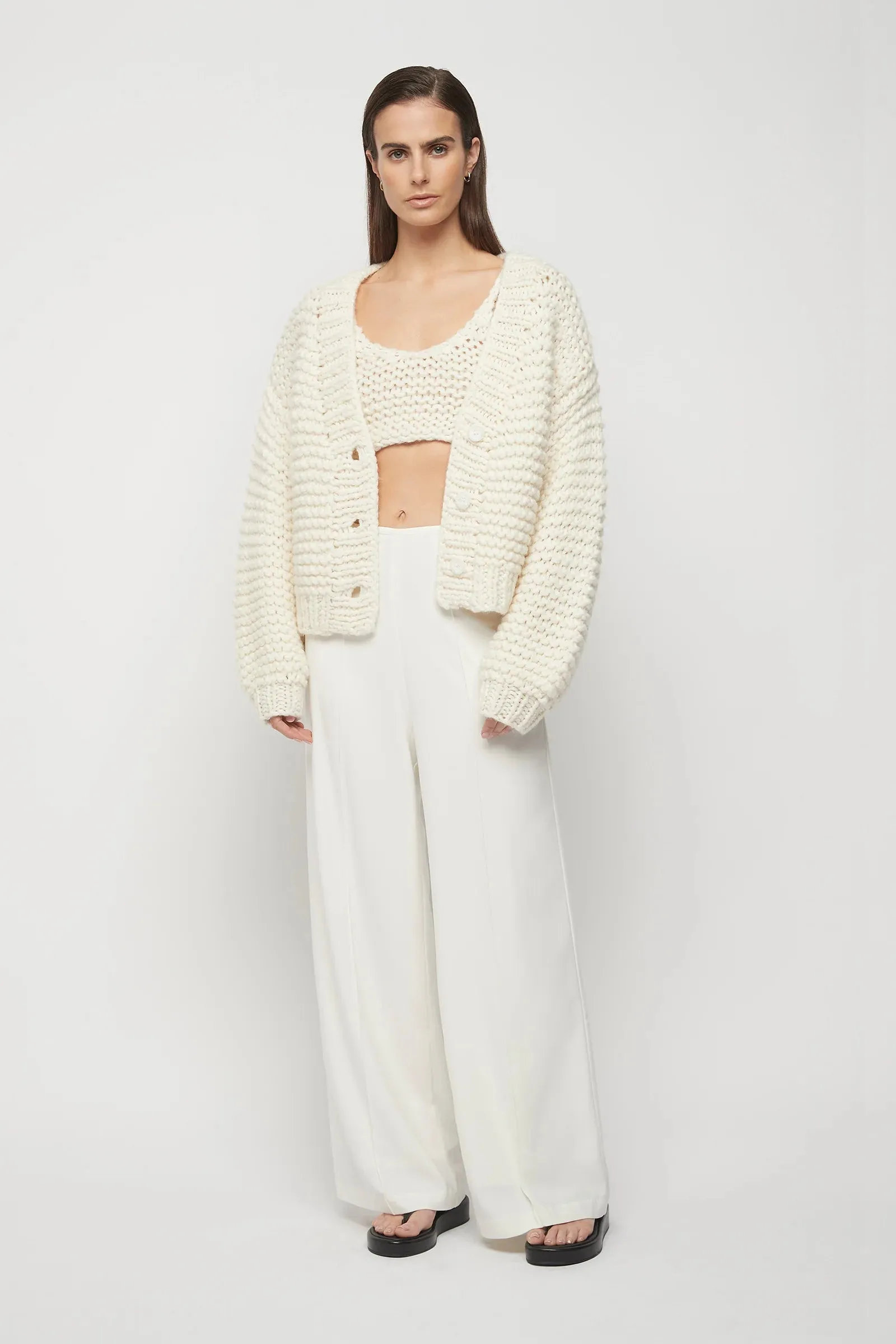 Mitford Handmade Knit Cardigan in Winter White