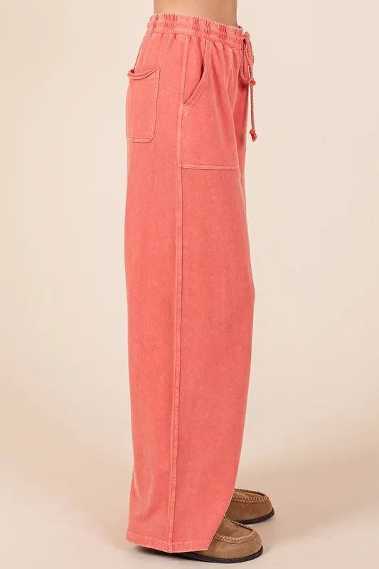 Mittoshop Mineral Wash French Terry Drawstring Wide Leg Pants