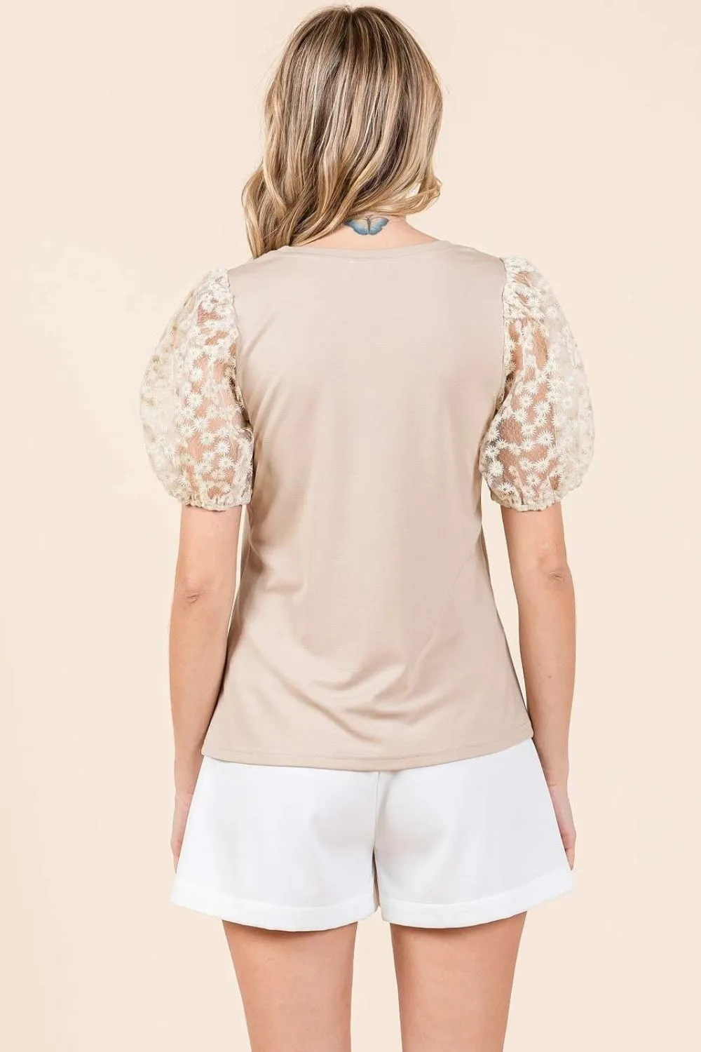 Mittoshop Round Neck Puff Short Sleeve Top