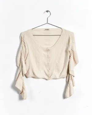 Miu Miu '19 cashmere silk pointelle crop cardigan, cream, 6