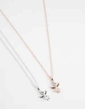 Mixed Metal Double Angel Diamante Necklace