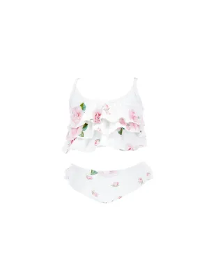 ML White Roses Ruffle Bikini