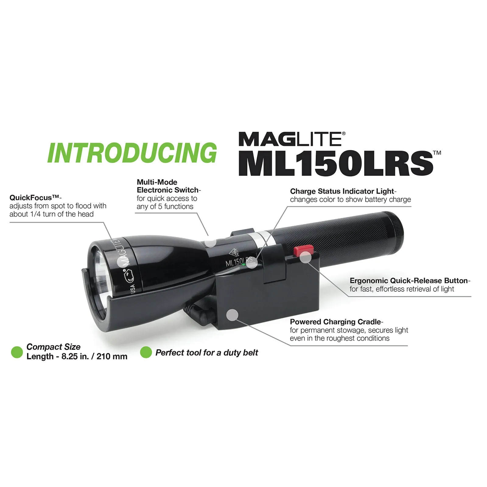 ML150LRS(X) Mag Charger Rechargeable LED Fast-Charging Maglite Flashlight NLEOMF