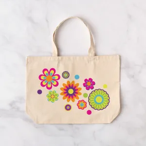 Mod Flowers 60s Colors Jumbo Canvas Tote Bag Everyday Totes