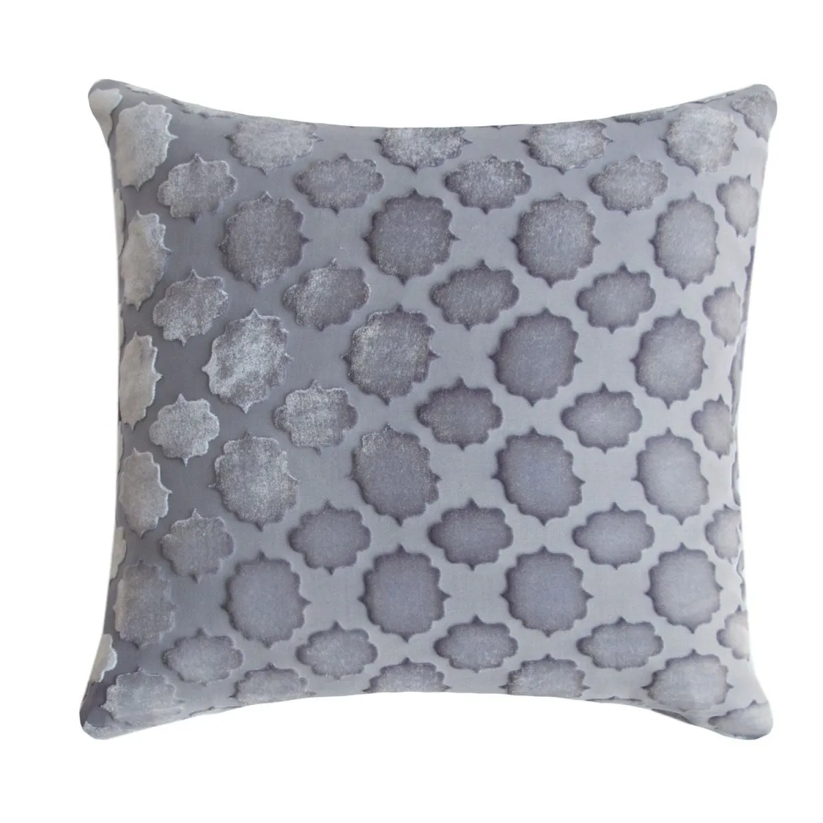 Mod Fretwork Silver Gray Velvet Pillows by Kevin O’Brien Studio