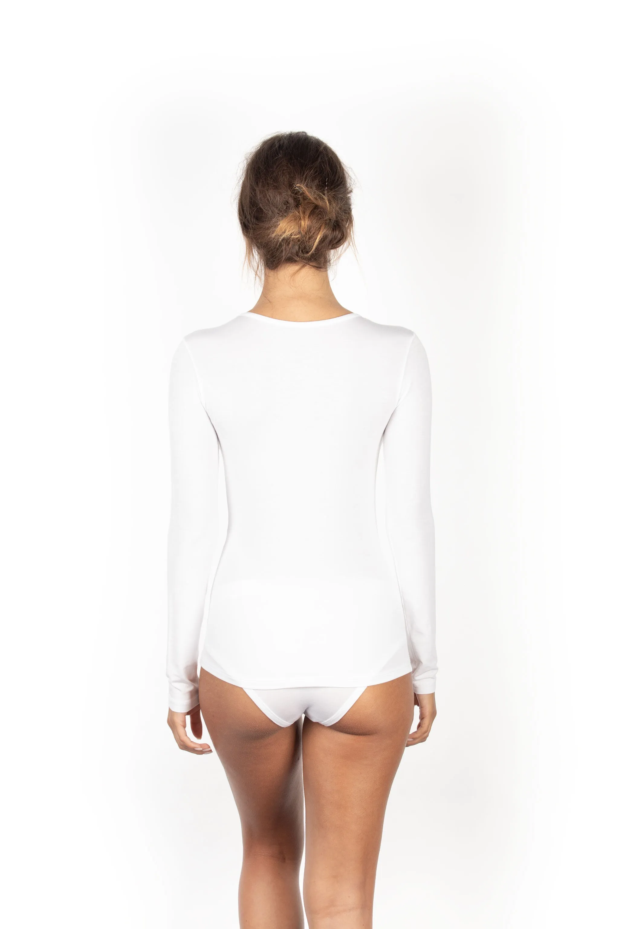 Modal Long Sleeve Scoop Neck Top White