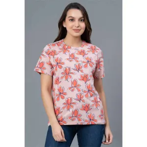 Mode by RedTape Casual Printed Cotton T-Shirt for Women | Casual Multi-color Round Neck Cotton T-Shirt