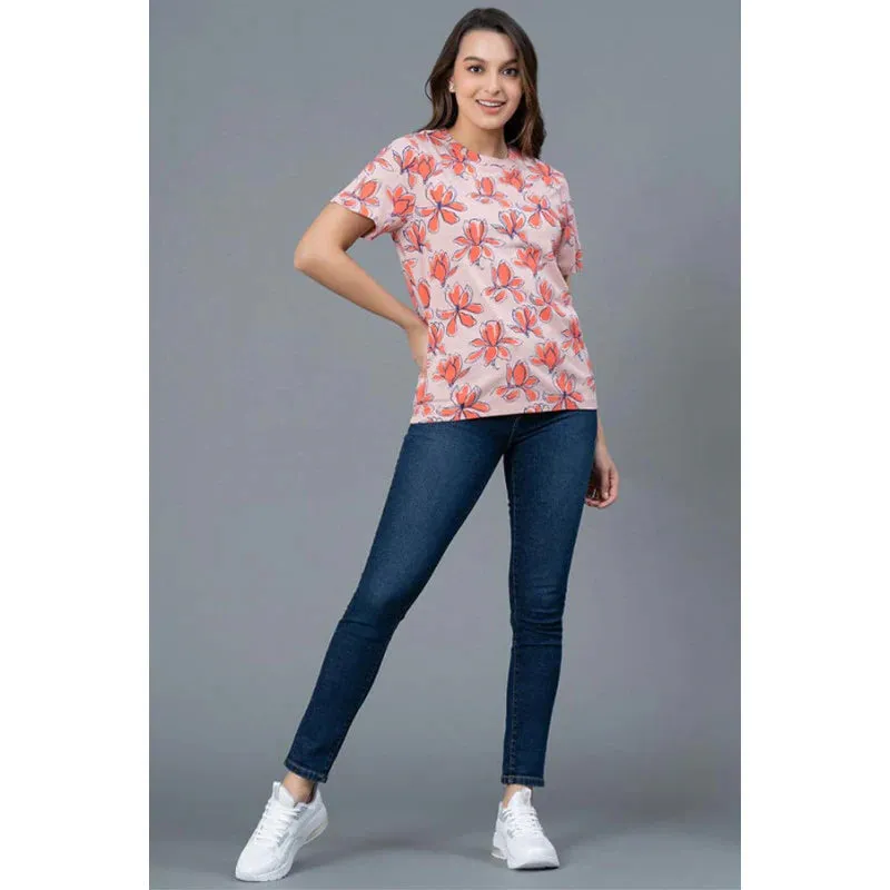 Mode by RedTape Casual Printed Cotton T-Shirt for Women | Casual Multi-color Round Neck Cotton T-Shirt