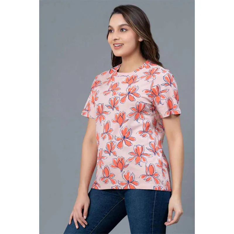 Mode by RedTape Casual Printed Cotton T-Shirt for Women | Casual Multi-color Round Neck Cotton T-Shirt