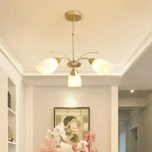 Modern 3/6 Bulbs Gold Hanging Chandelier with White Glass Shade