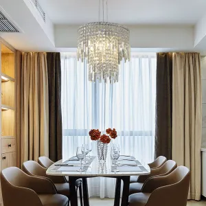 Modern 4-Light Silver Chandelier: Clear Rectangular-Cut Crystal Tiered Lamp