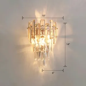 Modern 4-Tiered Crystal Wall Sconce with Beveled Crystal and 2-Bulb Light Fixture for Restaurants