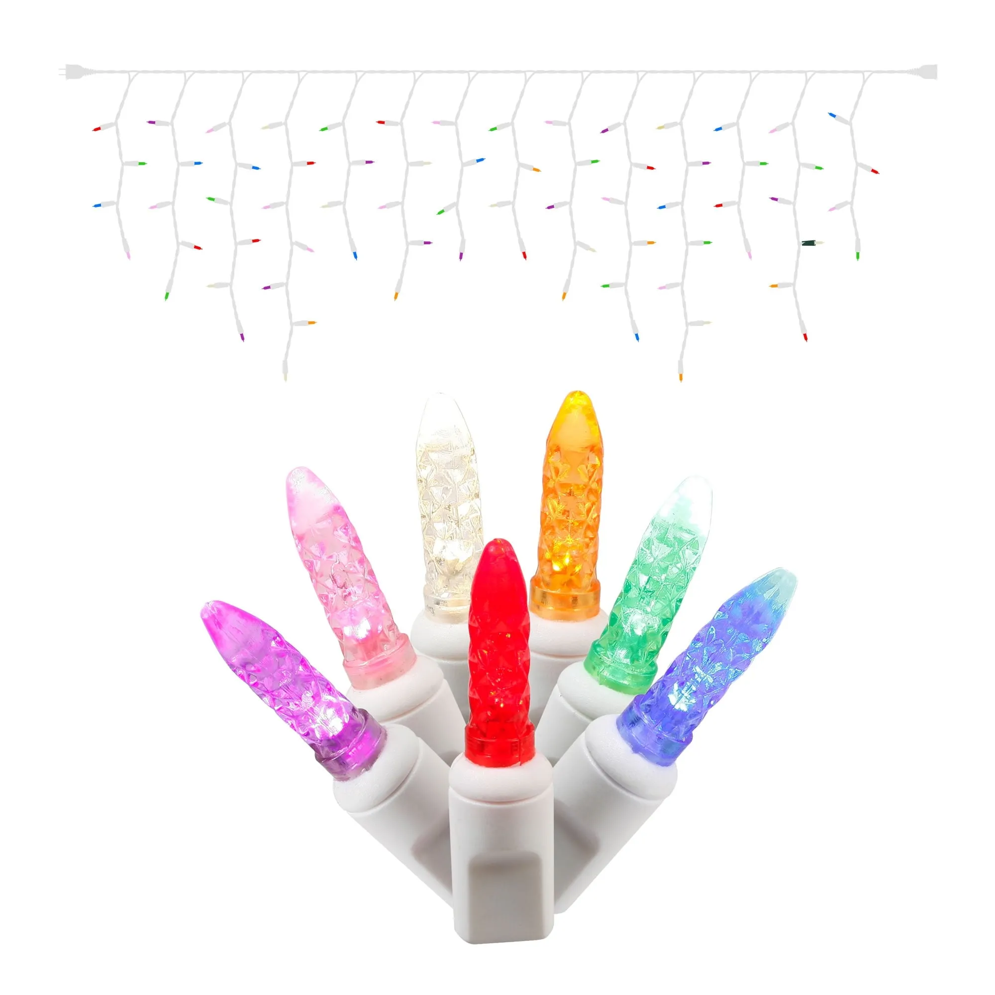 modern 70 Red-Pure White M5 LED Icicle Light on White Wire, 9' Christmas Single Mold Light Strand Multicolor Steady Multicolor