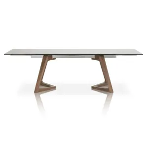 Modern 71 - 103" Conference Table with Chic Walnut Frame & Smoked Gray Glass Top