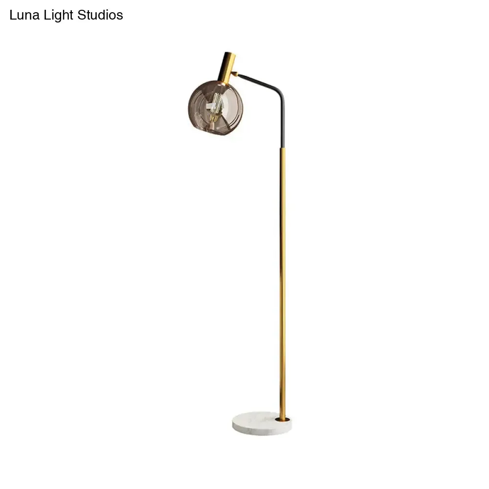 Modern Ball Floor Stand Lamp - Smoke Gray Glass, 1 Light - Brass and Black Finish