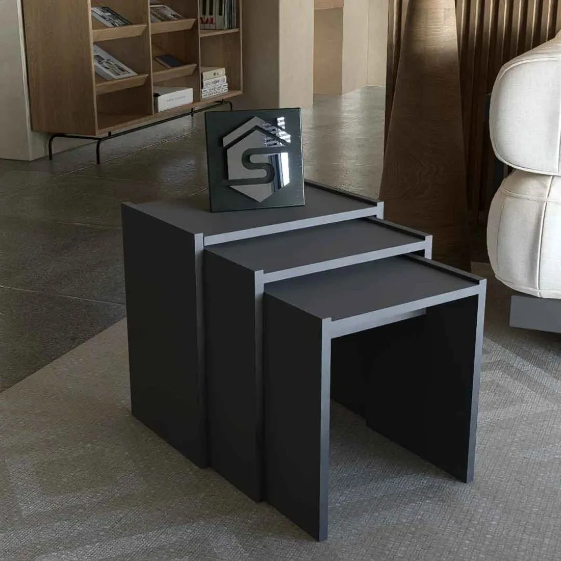 Modern Beige Service Tables – Stylish & Durable Interlocking Design