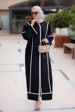 Modern Black Abaya with White Trims