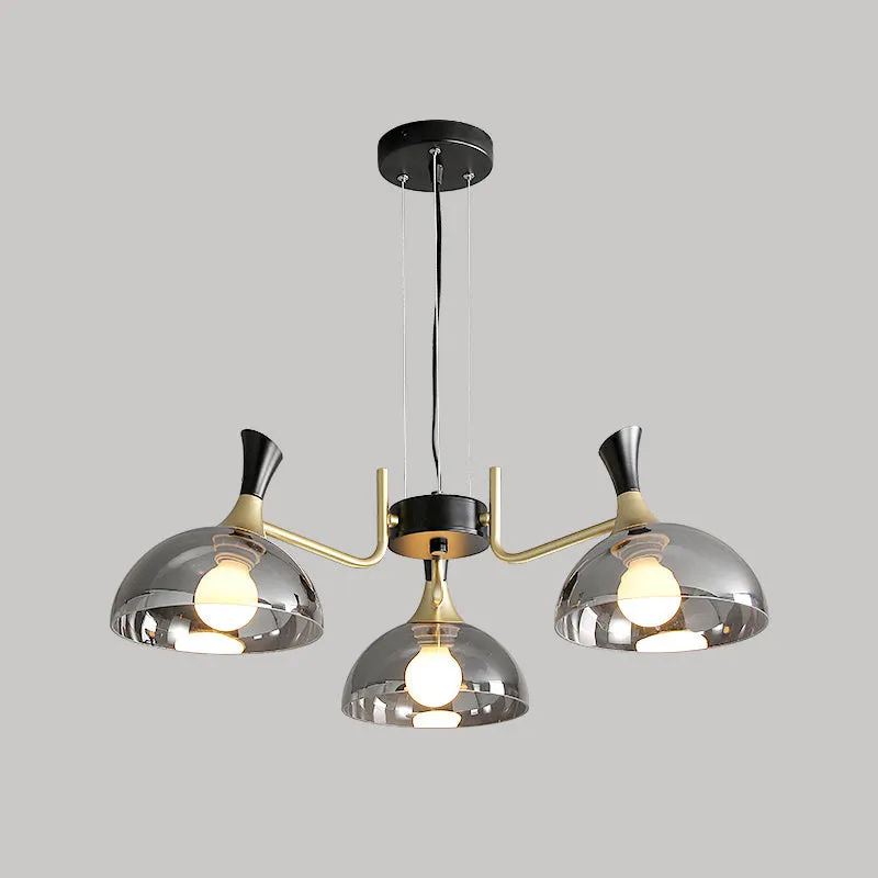 Modern Black-Brass Glass Chandelier with Bowl Shape for Restaurants