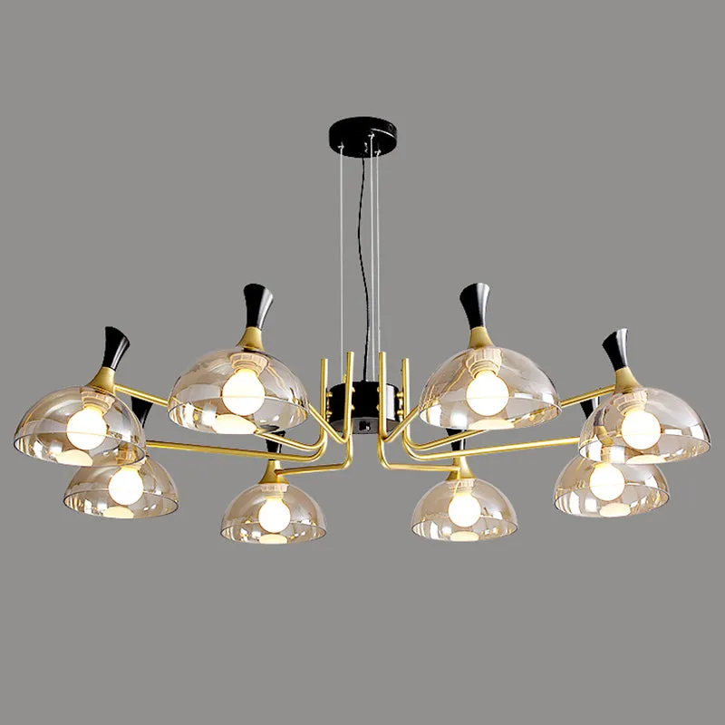 Modern Black-Brass Glass Chandelier with Bowl Shape for Restaurants