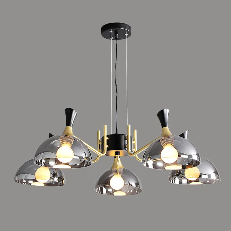 Modern Black-Brass Glass Chandelier with Bowl Shape for Restaurants